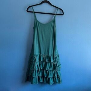 Aerie Ruffle Drop Waist Dress Women's Size Large Teal Blue Green Y2K Coquette